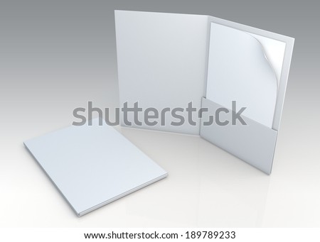 3D blank clean white folder for document papers sheets A4 container in isolated background with work paths, clipping paths included 