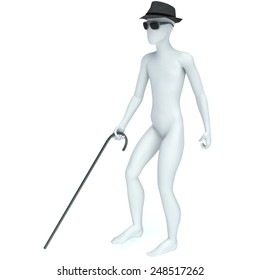 3D Blind Man Walking With A Cane