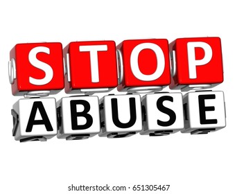 3D Block Red Text STOP ABUSE over white background. 