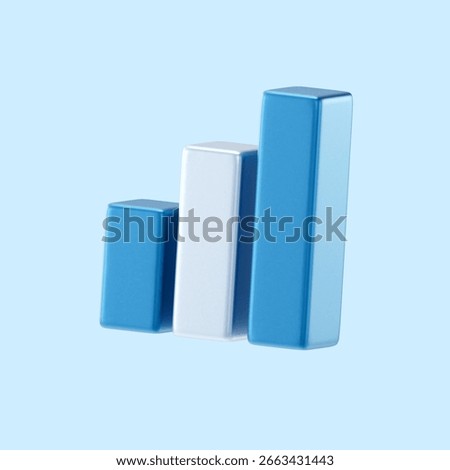 3D Blue Bar Graph Data Analysis, Growth Visualization, Business Metrics, Modern Design