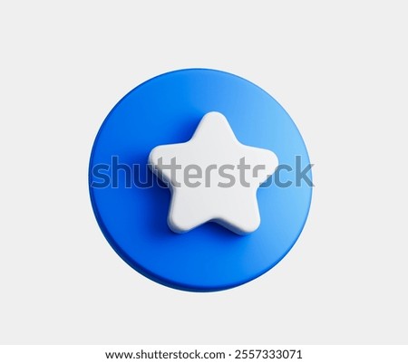 3D Blue button with a white star at its center, floating on a white background. 3d illustration