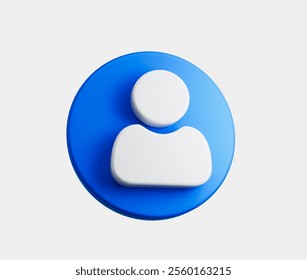 3D Blue button with a white user icon, representing profile, account, or person in digital platforms.3d illustration