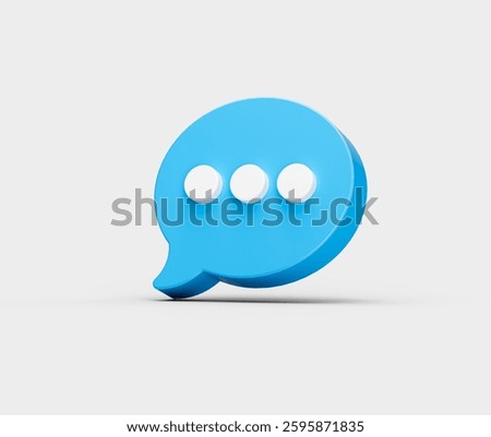 3d Blue chat icon with three white dots, symbolizing messaging and communication. 3d illustration