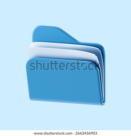 3D Blue Folder for Document Organization, Office Filing, and Paper Storage