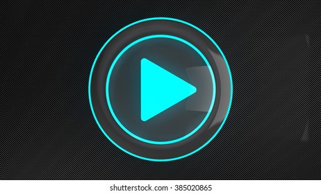 3d Blue Glowing Play Button On Carbon