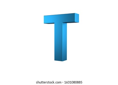 3D Blue Letter T Isolated White Background