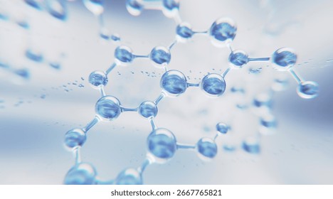 3D blue molecule structure in soft glowing light, representing hydration science, skincare innovation, and advanced beauty cosmetic research. - Powered by Shutterstock - Get 15% off with code: PIKWIZARD15