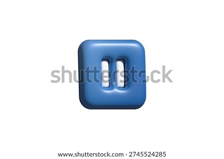 3D Blue Pause Button Icon Isolated on White Background – Media Control Symbol