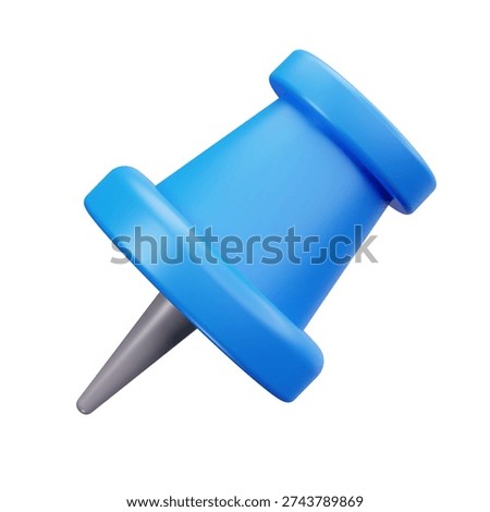3D Blue Push Pin Thumbtack Icon