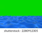 3d blue sea on green background. Ocean wave design. Two-dimensional visual effect. 3d rendering