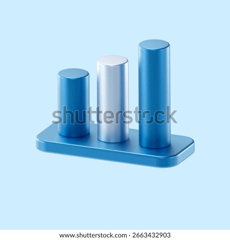 3D Blue and Silver Bar Graph Business Growth, Data Metrics, Financial Analysis
