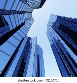 3D Blue Sky Scrapers And Blue Sky Above