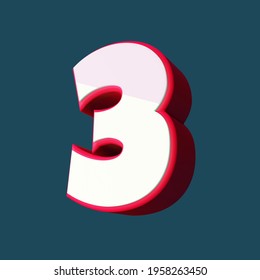 3D Bold Glossy Number 3. White And Red Color Scheme. 3D 3 Number