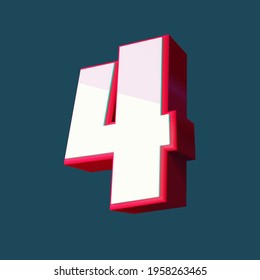 3D Bold Glossy Number 4. White And Red Color Scheme. 3D 4 Number