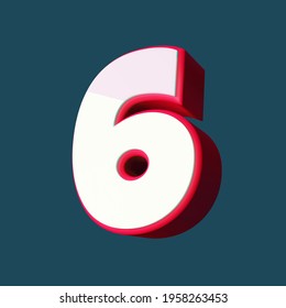 3D Bold Glossy Number 6. White And Red Color Scheme. 3D 6 Number