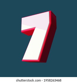 3D Bold Glossy Number 7. White And Red Color Scheme. 3D 7 Number