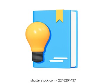 3D Book with lightbulb. Power of knowledge. Ideas and education tips. Create solution and innovation. Study guides concept. Cartoon creative design icon isolated on white background. 3D Rendering - Powered by Shutterstock