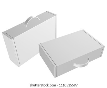 3D-Faltschachtel, Briefkastenverpackung für schwere Produkte, handhabbar auf isoliertem weißem Hintergrund. "3D-Darstellung"
