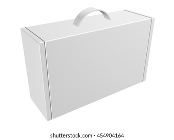 3D-Faltschachtel, Briefkastenverpackung für schwere Produkte, handhabbar auf isoliertem weißem Hintergrund.   " 3D-Abbildung"   