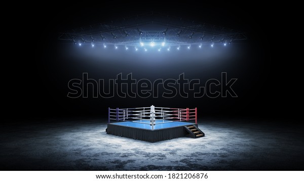 3D\
boxer arena. Isolated empty boxing ring with light. 3D rendering.\
Boxing ring with illuminated spotlights.\
Background