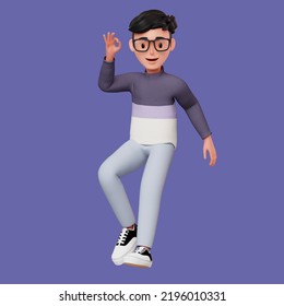 3D Boy Character Illustration Ok Pose