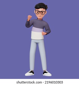 3D Boy Character Illustration Success Pose