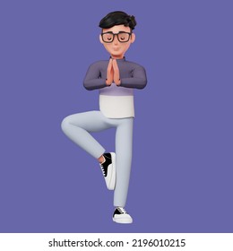 3D Boy Character Illustration Yoga Pose