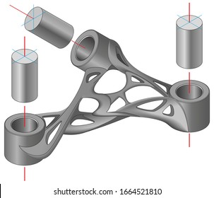 3d Bracket Model, Generative Design Prototype For Additive Manufacturing. Raster Illustration