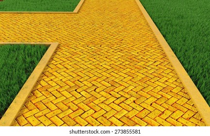 3D. Brick, Yellow, Road.