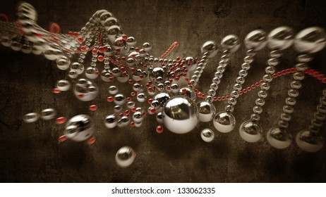 3d Brocken DNA Chain Spiral Background. High Resolution Render