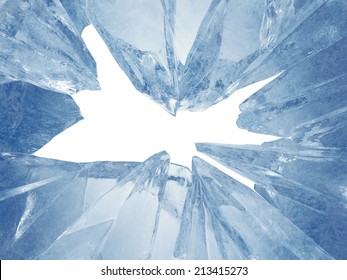 3d Broken Blue Ice Background, Arctic Broken Hole, Frozen Frame