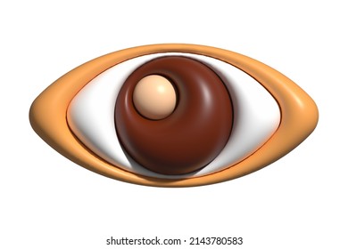 3D Brown Eyes, Eyeball, Look Symbol For Emoji Icon, 3D Illustration