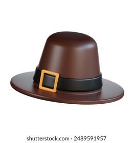 3d Brown hat with black band and orange buckle for trendy fashion accessory, outdoor adventures, stylish headwear, autumn photoshoots. - Powered by Shutterstock