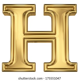 3d brushed golden letter - H. Isolated on white.
