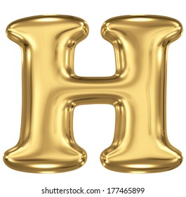 3d brushed golden letter - H. Isolated on white.