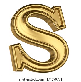 3d Brushed Golden Letter  - S. Isolated On White.