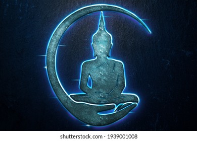 3D Buddhism bodhidharma ideas neon style