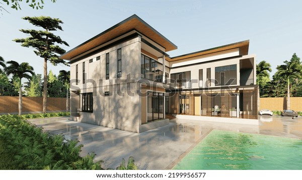 3d Building Rendering Modern House Design Stock Illustration 2199956577 