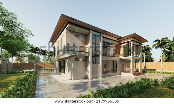 3d Building Rendering Modern House Design Stock Illustration 2199956585 ...