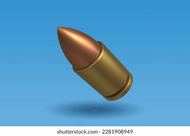 3d bullet icon with a sharp end in cartoon style flying on a blue background. Shot. 3d rendering