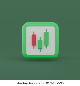 3D Bullish Candlestick Graph Chart Icon Isolated On Green Background. Stock Market And Cryptocurrency Investment Trading, Exchange, Candle, Stick, Trade, Financial, Index, Forex, 3D Rendering.