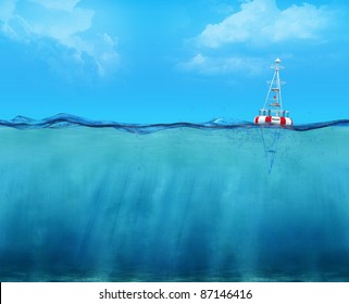 3d Buoy Floating On The Ocean Waterline View