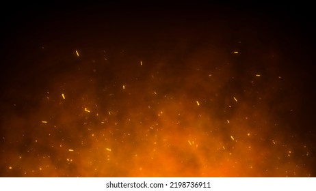 3D Burning embers glowing. Fire Glowing Particles on Black Background