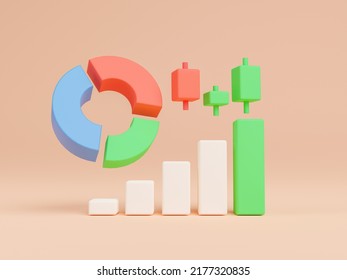 3D Business Financial Management On Isolated Background. Candlestick   And Marketing Chart. Cryptocurrency Investment Trading. Growth Plan Strategy Ideas. 3D Render Illustration.