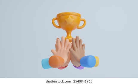 3D business hand team holding winners award ceremony, Employee recognition best worker competition award team celebrating victory winner business concept. Professional employees team. 3d rendering - Powered by Shutterstock