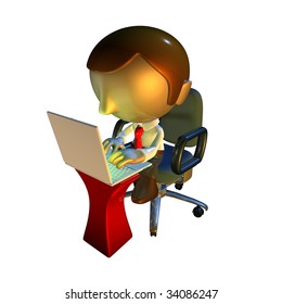 3d Business Man Character Sitting Office Stock Illustration 34086247 ...