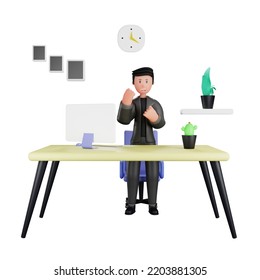 3d Businessman Character Fighting Spirit Pose In Office Room