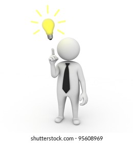 3d Businessman With Idea Lightbulb On White Background