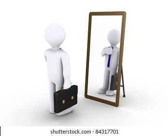 3d Businessman Looking In A Mirror To Become Presentable