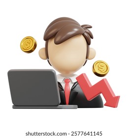 3d Businessman productivity decrease. Suitable for finance, business concepts, presentations, and websites.